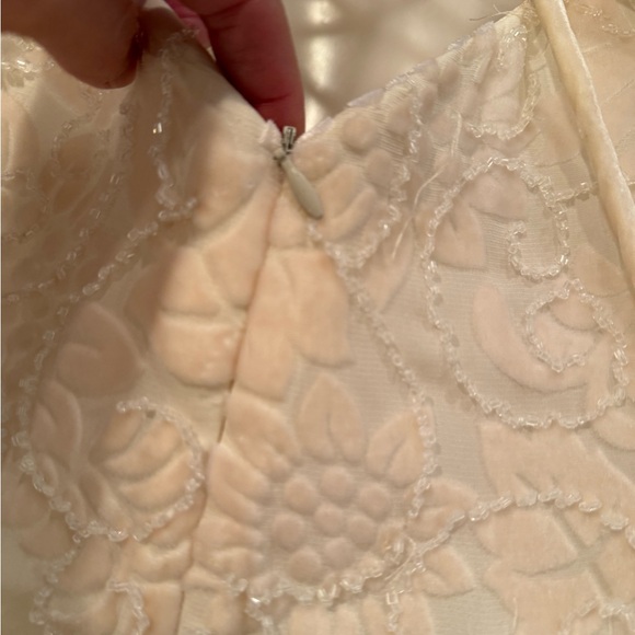 Badgley Mischka Cream Velvet/Silk Gown - Size 8 - Picture 11 of 16